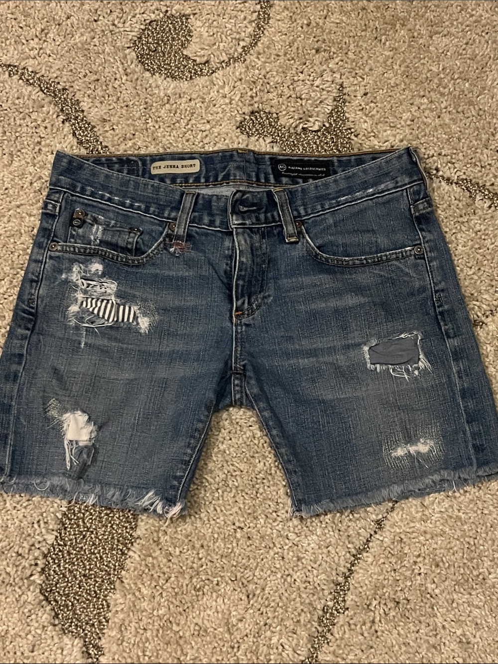 The AG  Jemma Short Distressed Denim Cutoff Shorts - Dark Blue